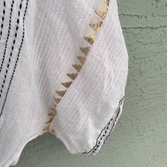 Blue Island XS White Cover Up with Gold and Black Embroidery Drawstring Waist - Picture 7 of 11